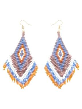 Beaded Earrings Blue Yellow/Gold & White Miyuki Rice Beads
